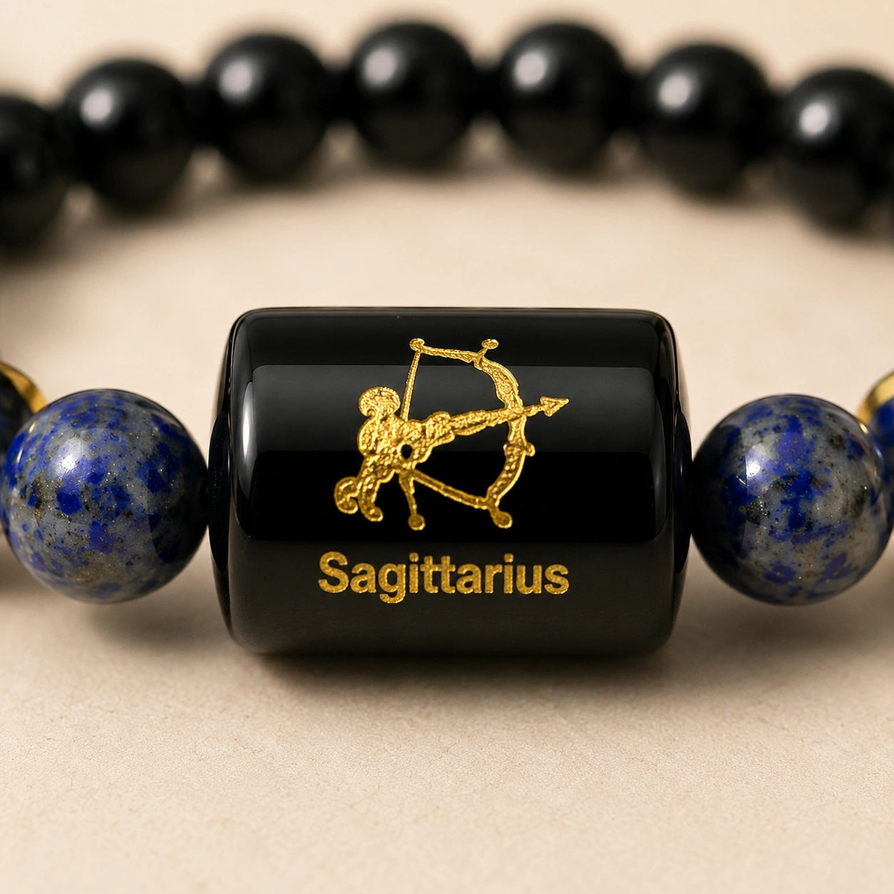 Sagittarius Zodiac Black Tourmaline & Lapis Lazuli Gemstone Bracelet | Natural Crystal Bracelet for Protection, Wisdom, Confidence & Positive Energy