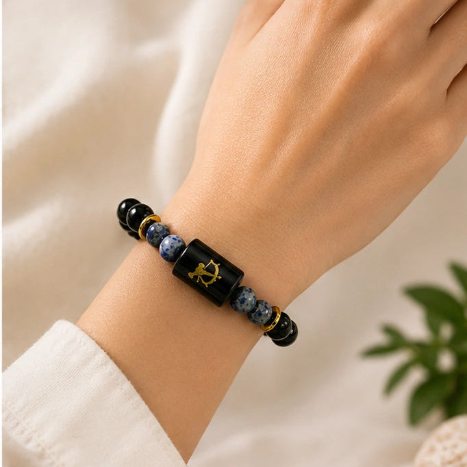 Sagittarius Zodiac Black Tourmaline & Lapis Lazuli Gemstone Bracelet | Natural Crystal Bracelet for Protection, Wisdom, Confidence & Positive Energy